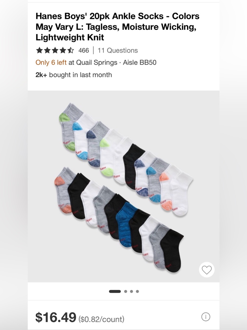 Boys Hanes Socks Size L - Picture 2 of 3